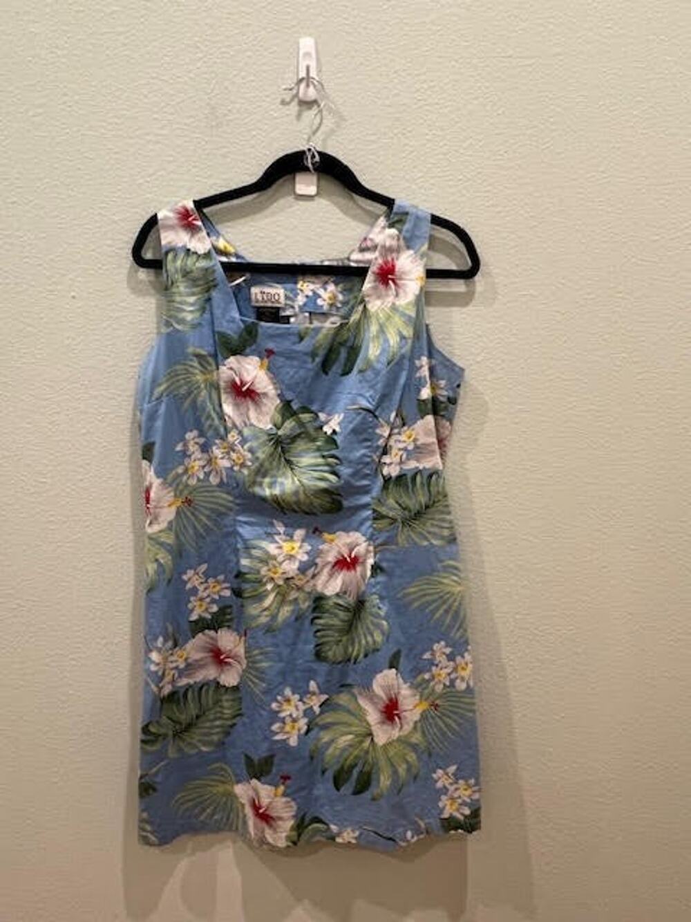 Lido Relaxed Brand Woman XL Cotton Sleeveless Blue Tropical Print Dress